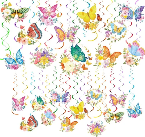 Sumind 30 piezas de decoración de fiesta de flores de mariposa colgantes en espiral primavera verano mariposa Vbs decoraciones de techo para baby