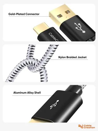 Miniatura 5 de CableCreation Cable USB corto a USB C de 1 pie, cable USB A a USB C de 3A de carga rápida trenzado USB C macho a USB macho para Power Bank, Galaxy