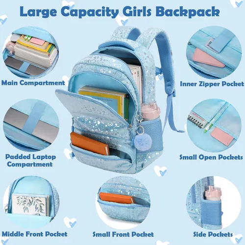 Miniatura 4 de Bolsas escolares para niñas, 3 unidades, mochila con bolsa de almuerzo, estuche para lápices con correa para el pecho, niños escolares, linda