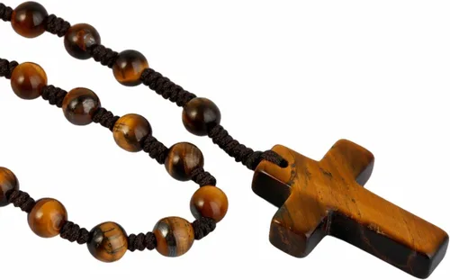 Miniatura 4 de TUMBEELLUWA Collar de cuentas con colgante de cruz para hombres y mujeres, collar con rosario católico anudado a mano