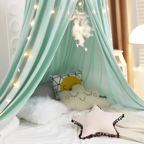 Miniatura 8 de Kertnic - Toldo decorativo para cama de niños, carpa de algodón suave para decoración de habitación de niñas, castillo de princesa de ensueño, Verde