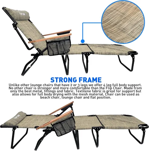 Miniatura 5 de EasyGo Product FLIP - Tumbona para patio, orificios para cara y brazos, 4 patas, material textileno, 6 posiciones, almohada reclinable