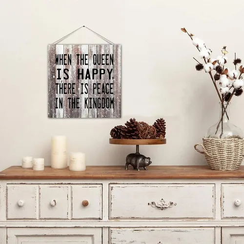 Miniatura 5 de Decorative Wood Pallet Sign Plaque Funny Saying When The Queen Is Happy There Is Peace in The Kingdom Rustic Wood Family Sign Craft Sign Country