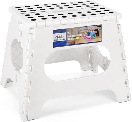 Miniatura 39 de ACKO Taburete plegable plegable de 16 pulgadas, 400 libras de capacidad, taburetes de plástico para adultos y niños, taburetes plegables para Blanco