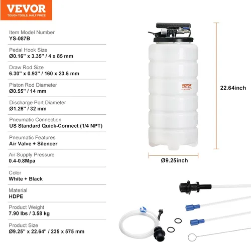 Miniatura 7 de VEVOR Bomba extractora de fluidos neumática/manual de 15L, extractor de líquido al vacío para cambiador de aceite, bomba de cambio de aceite