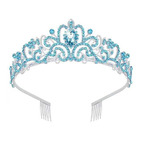 JWICOS Corona de tiara de cristal para mujeres y niñas, elegante corona de princesa con peines, tiaras para mujeres, nupciales, bodas, bailes, azul
