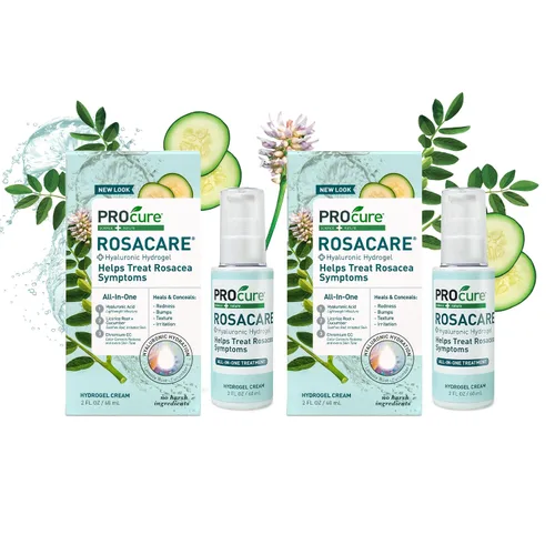 PROcure Rosacare CC Hydrogel - Paquete de 2 – Alivio de enrojecimiento corrector de color con ácido hialurónico, raíz de regaliz y pepino para