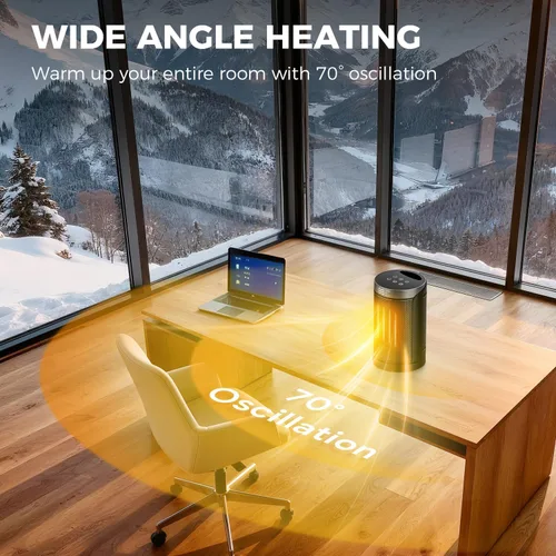Miniatura 5 de Calentador de espacio de 1500 W para uso en interiores, calentador de cerámica PTC portátil con oscilación de 70°, control remoto, temporizador de 1