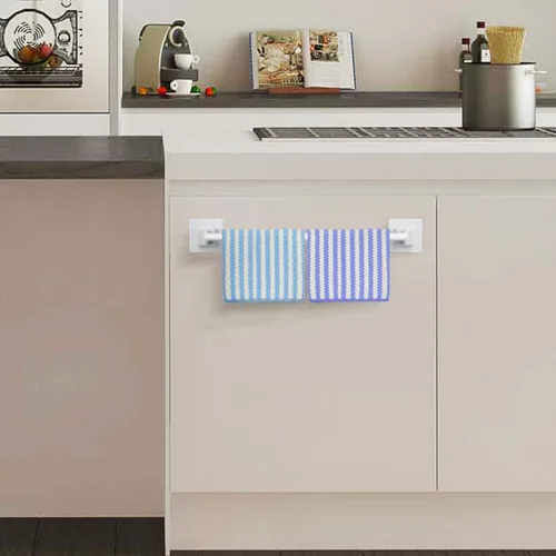 Miniatura 4 de Liitrton Toallero autoadhesivo sin taladro, colgador de toallas de mano para baño y cocina, almacenamiento automático (L, blanco)