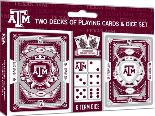 MasterPieces Game Day - NCAA Texas A&M Aggies - Paquete de 2 cartas de juego y dados - Juego con licencia oficial para adultos y familia