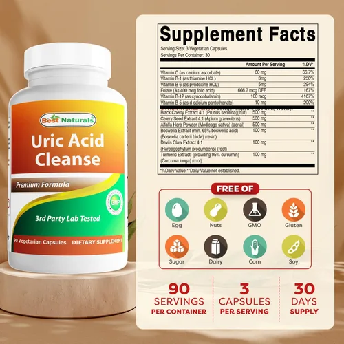Miniatura 2 de Best Naturals Vitaminas de limpieza de ácido úrico para hombres y mujeres, 90 cápsulas vegetales (90 unidades (paquete de 3))