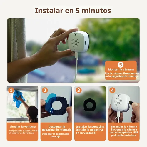 Miniatura 4 de Girafit Cámara de ventana de 3 MP 2K, cámaras de interior WiFi de 2.4 GHz y 5 GHz para seguridad del hogar, paquete de 2 con visión nocturna a