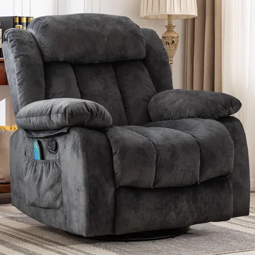 Miniatura 10 de CANMOV Sillón Mecedora Reclinable de Masaje con Calor y Vibración, Giratorio Manual de 360 Grados, Tela Antideslizante, Sofá Individual de Servicio