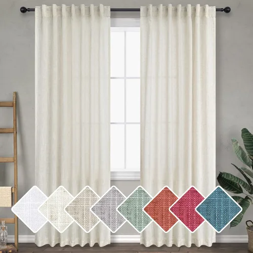 Miniatura 47 de Cortinas Largas de Lino de Lino 108 Pulgadas de Longitud para Sala de Estar 2 Paneles Bolsillo de Pestaña Trasera Cortinas Grandes para Ventana Saco