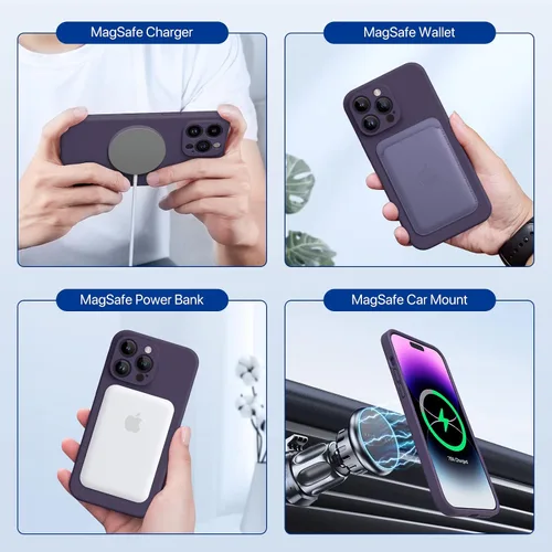 Miniatura 3 de Miracase - Funda magnética diseñada para iPhone 14 Pro Max, de silicona líquida, a prueba de golpes, con protector de pantalla y protección