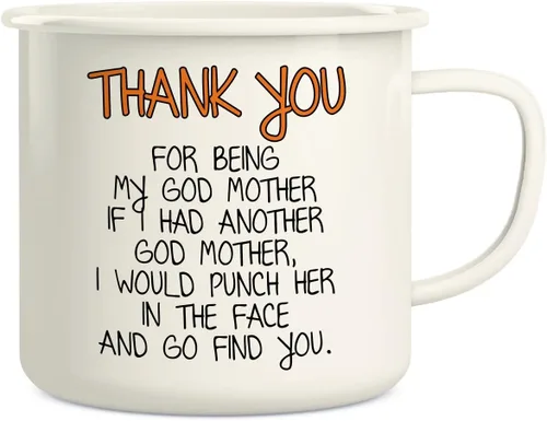 Retreez Taza de café con texto en inglés Thank You For Being My Godmother de 16 onzas de acero inoxidable esmaltado para campamento, fogata,