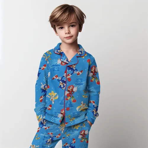 Miniatura 2 de Sonic The Hedgehog Conjunto de pijama para niño, 2 piezas, abrigo de franela para niños, pijamas a juego con botones, pijamas familiares de Navidad