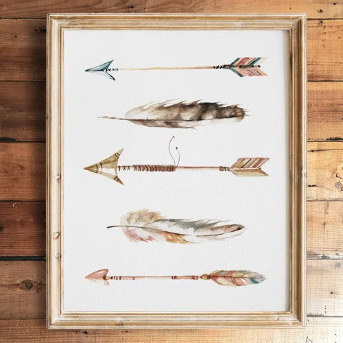Miniatura 6 de DREAM BIG PRINTABLES Impresión artística de flechas y plumas de acuarela - Sin marco - 8x10 Patrimonio nativo americano - Decoración de pared boho