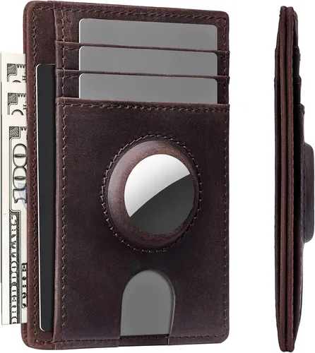 typecase Billetera delgada minimalista para hombre para AirTag, bolsillo frontal, de piel de caballo loco de primera calidad, con soporte para