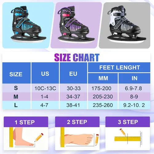 Miniatura 5 de Patines de hielo ajustables para niños y niñas, patines de hockey sobre hielo para principiantes de 4 a 12 años, zapatos de patinaje sobre hielo