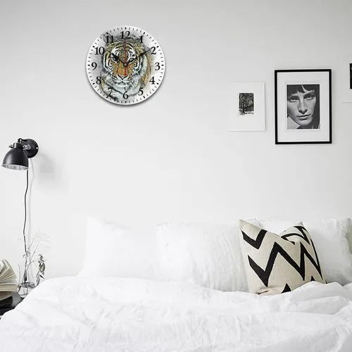 Miniatura 4 de Reloj de pared de madera de 12 pulgadas, reloj de pared de tigre majestuoso, movimiento de cuarzo, rayas de números arábigos, animales, vida Patrón 8