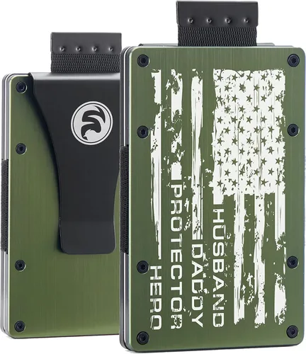 Cartera minimalista personalizada de aluminio grabada para hijo, marido, papá, novio, bolsillo frontal delgado, bloqueo RFID, clip de metal para