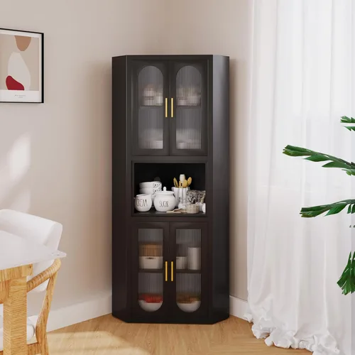 Miniatura 3 de PAOFIN Armario esquinero de metal, organizador de almacenamiento lateral con gran espacio y estantes, muebles para el hogar para multifunción