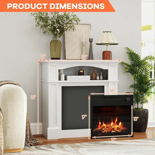 Miniatura 5 de ORALNER Chimenea Eléctrica de 32" con Repisa, Paquete de Caja de Combustión de Madera Envolvente Independiente Inserto de Chimenea de 18" Calentador