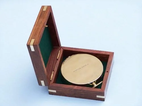 Miniatura 6 de Brújula Hampton Nautical de latón macizo, de caballeros, con caja de palisandro, de 4 pulgadas