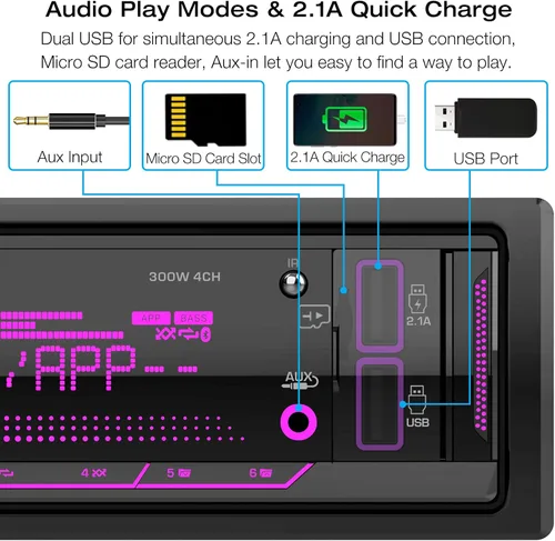 Miniatura 4 de Radio marina estéreo de un solo DIN: receptores de audio Bluetooth para automóvil con pantalla LCD digital Radio FM AM para automóvil