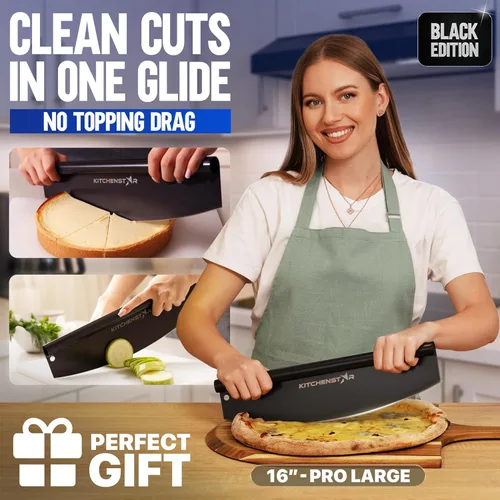 Miniatura 2 de Kitchenstar Cortador de pizza de 14" Cuchillo de acero inoxidable afilado para rebanar - Estilo balancín con cubierta de hoja Picar y rebanar