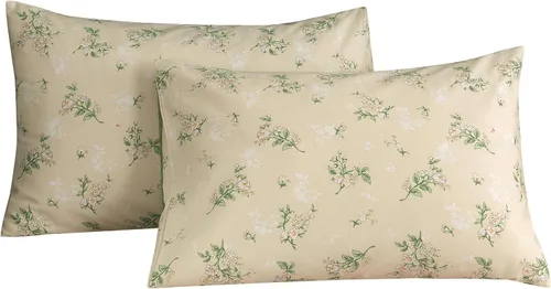 Miniatura 20 de ECOCOTT Floral Pillowcases Standard Size Set of 2, 100% Washed Cotton Pillow Cases with Envelope Closure, Beige Botanical Wildflower Printed Pillow