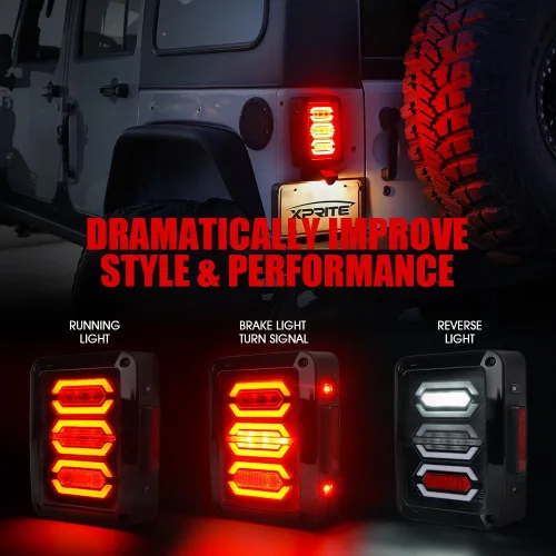 Miniatura 4 de Xprite - Conjunto de luces traseras LED con lente transparente roja, con señal de giro, marcha atrás y luz de freno, Plug & Play compatible con Jeep