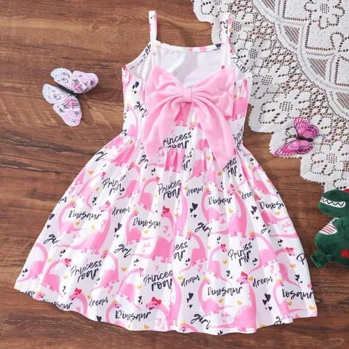 Miniatura 16 de Vestido de verano para niños pequeños, con diseño de dinosaurio, sin espalda, con lazo, vestido de playa de cumpleaños