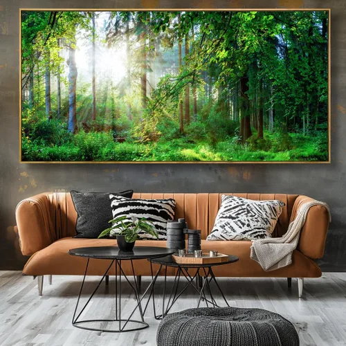 Miniatura 5 de Lienzo decorativo para pared de sala de estar, paisaje de bosque verde, sol sobre bosque, fotografía impresa en lienzo para decoración de pared