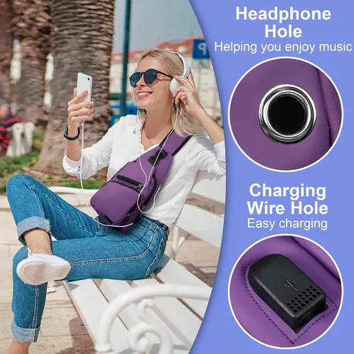 Miniatura 2 de redaica Bolso bandolera para mujeres y hombres, bolsa cruzada para el pecho, mochila con puerto de carga USB para caminar y senderismo