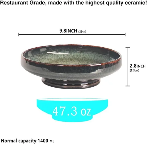 Miniatura 2 de Tazón de sopa Plato de sopa grandes para pasta, 47 onzas, juego de 2, para servir, ensalada, cena, plato hondo/tazón ancho, microondas, horno, Negro