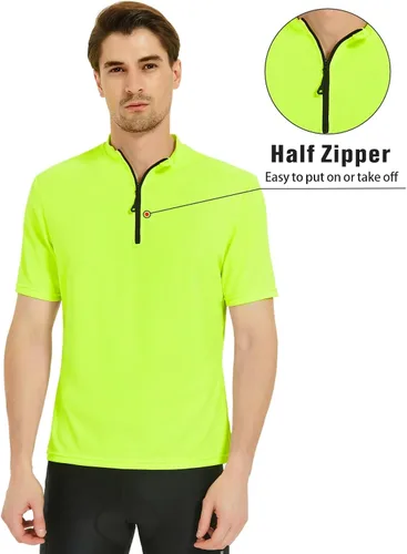 Miniatura 4 de qualidyne Camiseta de ciclismo para hombre, manga corta, media cremallera, con bolsillo trasero con cremallera