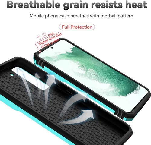 Miniatura 8 de Funda para Samsung Galaxy S22 con cubierta para lente de cámara, protector de pantalla HD, doble capa de grado militar probada contra caídas, Menta
