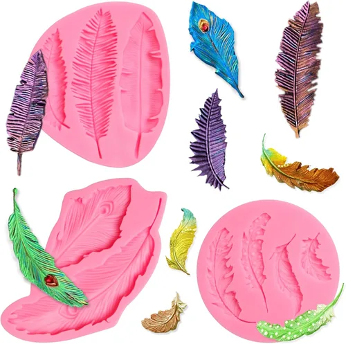 Moldes de silicona para fondant, molde de chocolate con plumas de pavo real, moldes de cocina de plumas de hojas bohemias para hornear para
