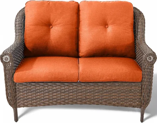 Miniatura 17 de Sofá de mimbre para patio, sofá de mimbre para exteriores, resistente para todo tipo de clima, sofás para 2 personas con respaldo alto y cómodos