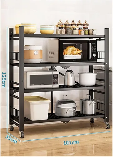 Miniatura 7 de Estantería plegable para almacenamiento, estantes plegables de metal de 4 niveles con ruedas, estantes y estantes de almacenamiento, estantes