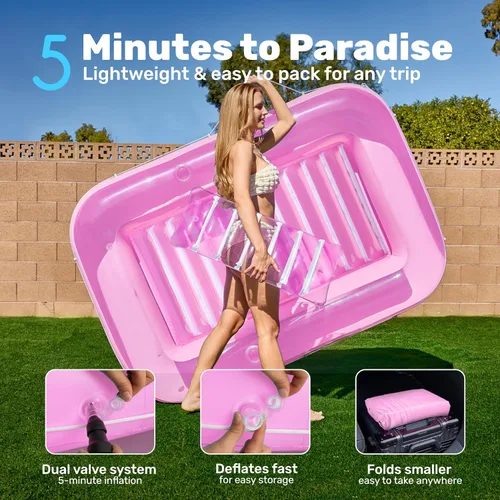Miniatura 6 de Flotador inflable para piscina de bronceado Sloosh, 70" x 46" flotadores de piscina, tamaño adulto con almohada, 4 en 1 balsa de baño de bronceado
