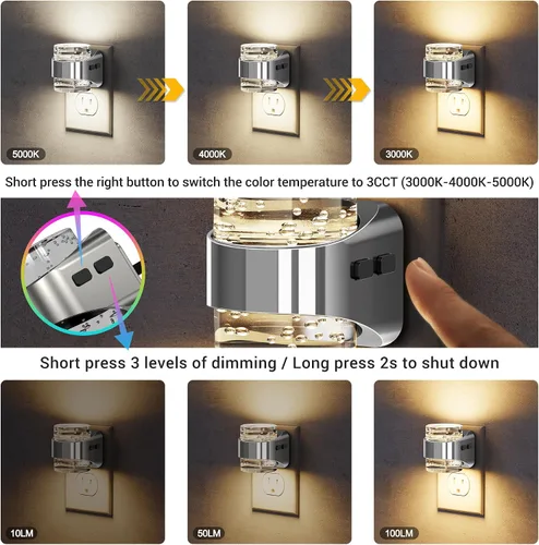 Miniatura 2 de JandCase Luz nocturna LED, luces nocturnas de burbujas enchufables a la pared, [paquete de 2] luz nocturna de 3000 K/4000 K/5000 K y 3 niveles