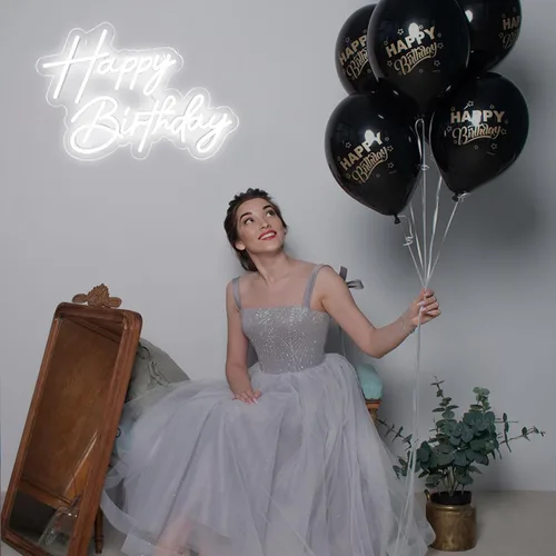 Miniatura 4 de Letrero de neón de feliz cumpleaños para decoración de pared, luz de neón LED blanca de 17×12 pulgadas, letrero de luz de neón de feliz cumpleaños