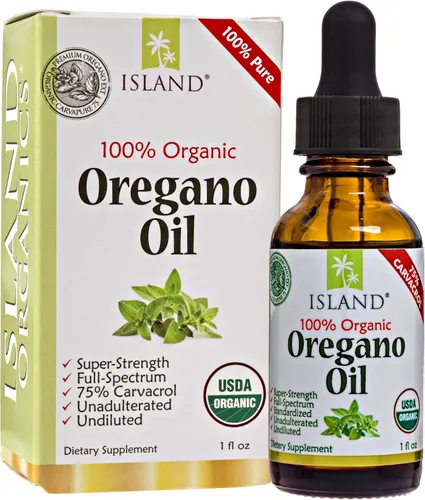 Island Nutrition, Gotas líquidas orgánicas de aceite de orégano - 100% puro y sin diluir - Certificado orgánico por USDA (1 oz) 75% Carvacrol -