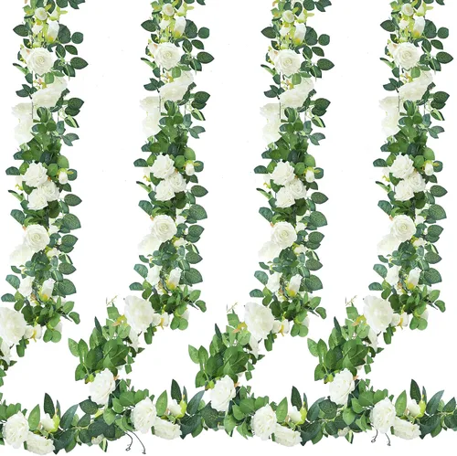 Miniatura 10 de Sggvecsy 2 piezas de 15.5 pies de enredadera de rosa artificial, guirnalda de flores falsas, guirnalda floral de seda sintética colgante, enredadera