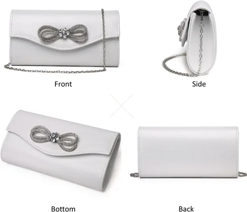 Miniatura 4 de Bolso de noche para mujer, con lazo de cristal brillante, con solapa, bolso de mano para mujer, boda, fiesta, baile de graduación