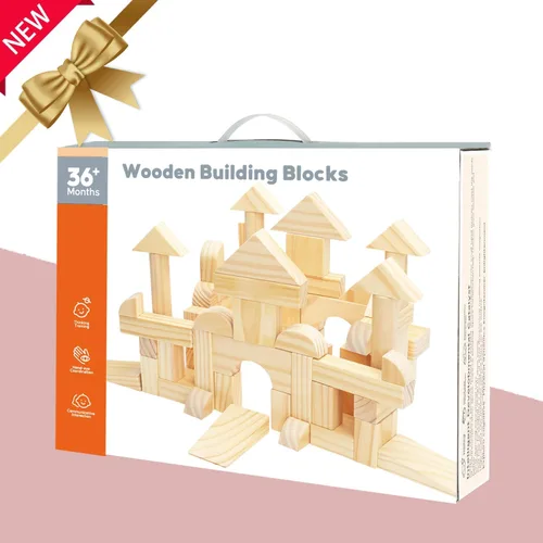Miniatura 5 de Migargle Juego de bloques de madera grandes - Juguetes educativos de aprendizaje preescolar con caja de almacenamiento de madera, bloques para niños