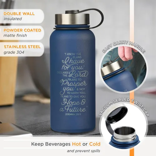 Miniatura 3 de Christian Art Gifts Botella de Agua Grande de Acero Inoxidable de Doble Pared Sellada al Vacío Aislada para Mujeres, Hombres y Graduados: I Know the
